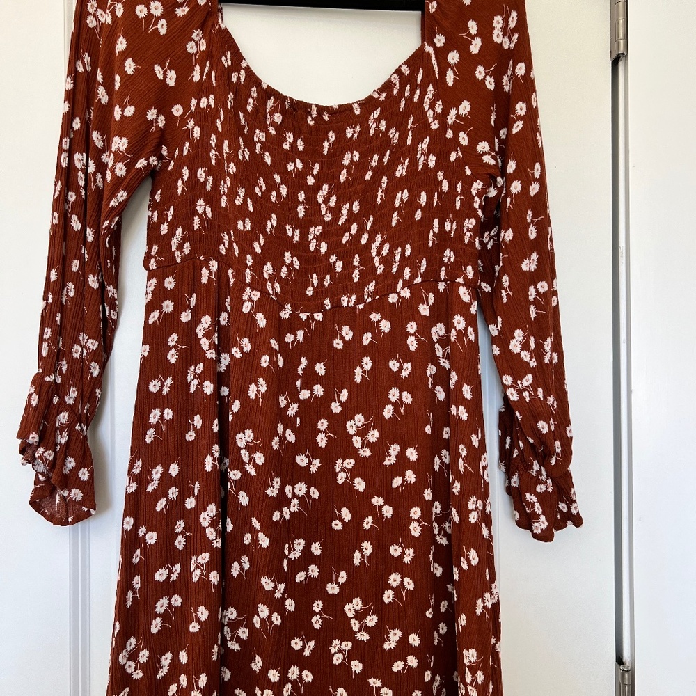 Long sleeve orange and white dress